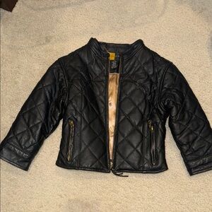 Kids Black Quilted Leather Jacket Size 2T